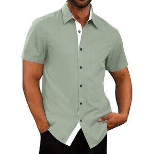 Men's Casual Button Down Shirts Wrinkle-Free Short Sleeve Business Dress Shirt